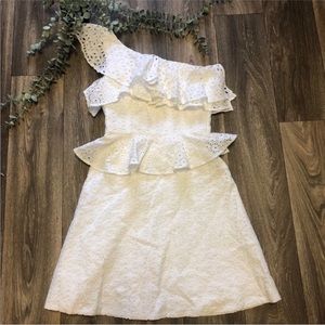 New Lilly Pulitzer Josey Dress Oval Flower Petal White Eyelet Sz 0 One Shoulder